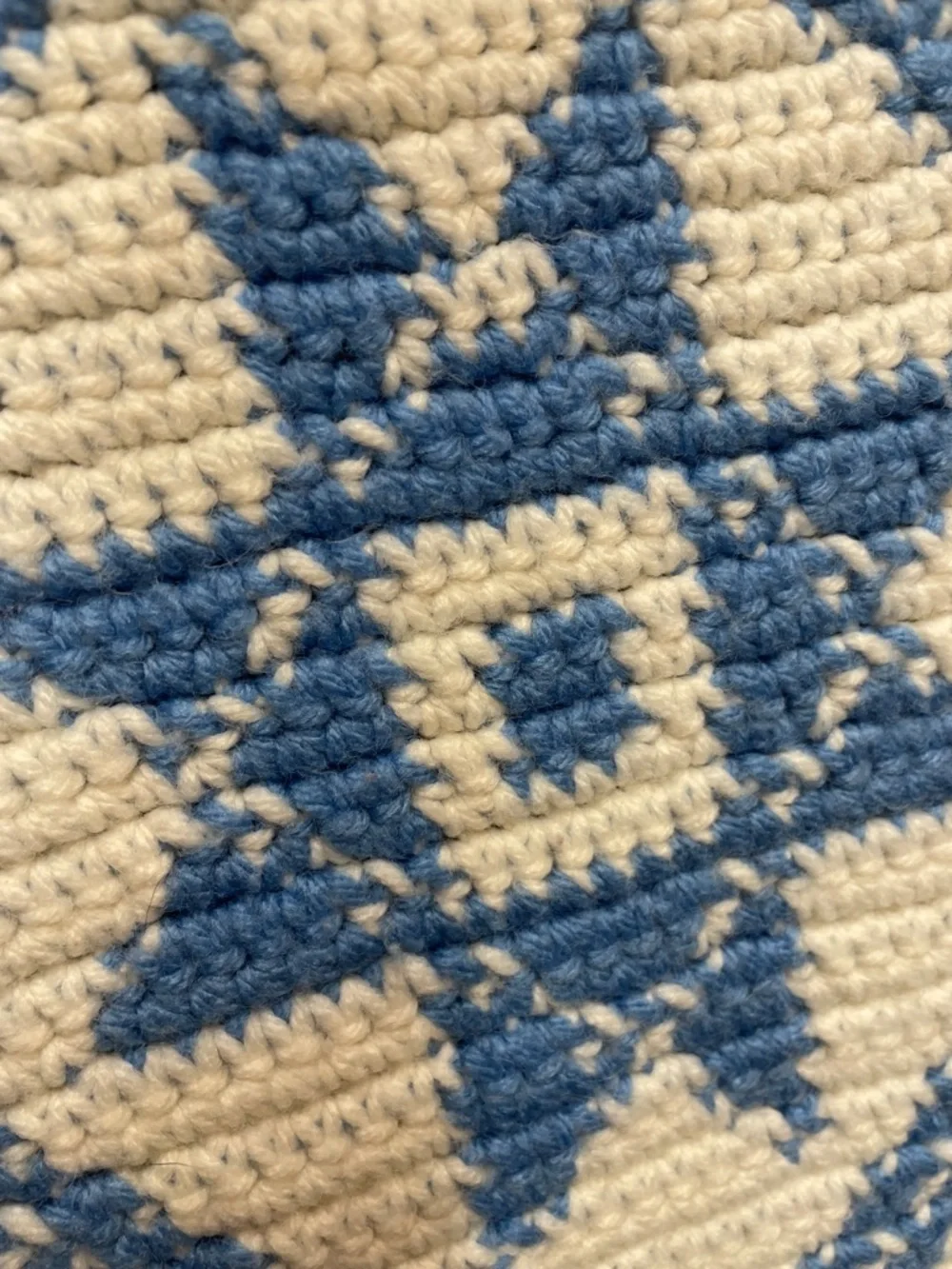 Vintage Blue and White Star Pattern Crocheted Couch Throw - Unbranded